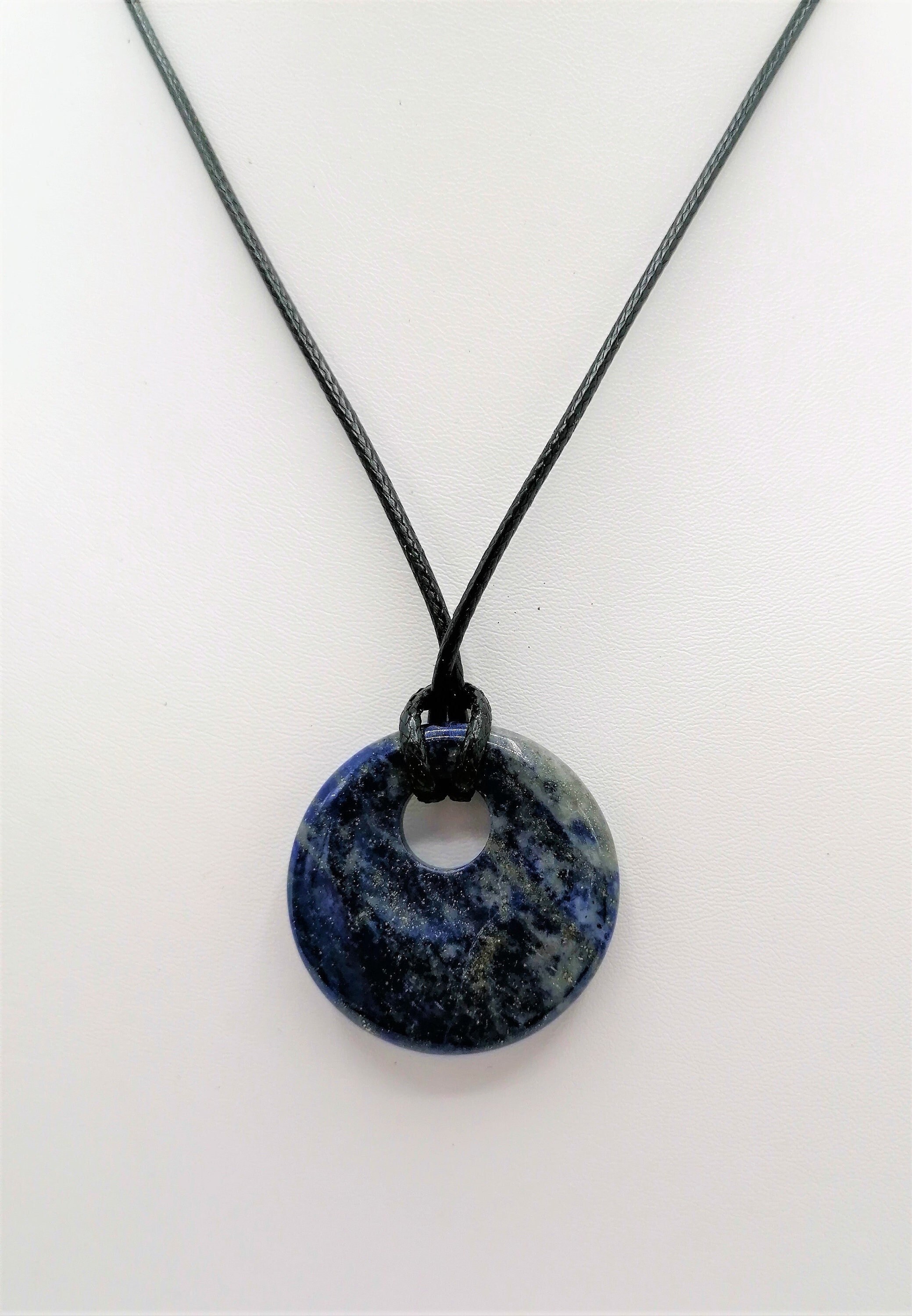 Pendentif Lapis-lazuli Ovale 21x12mm - Bijou Fantaisie Avec Jonc Acier Noir - Artisanal Neuf