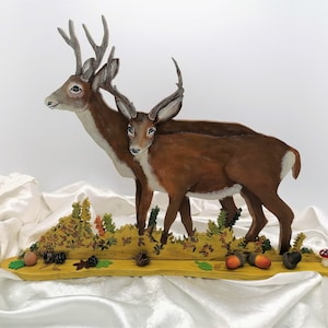 Decoração feita de madeira - animais selvagens A 33 cm L 50 cm animais da floresta autocortados e pintados à mão veados feitos à mão na Baviera sustentável