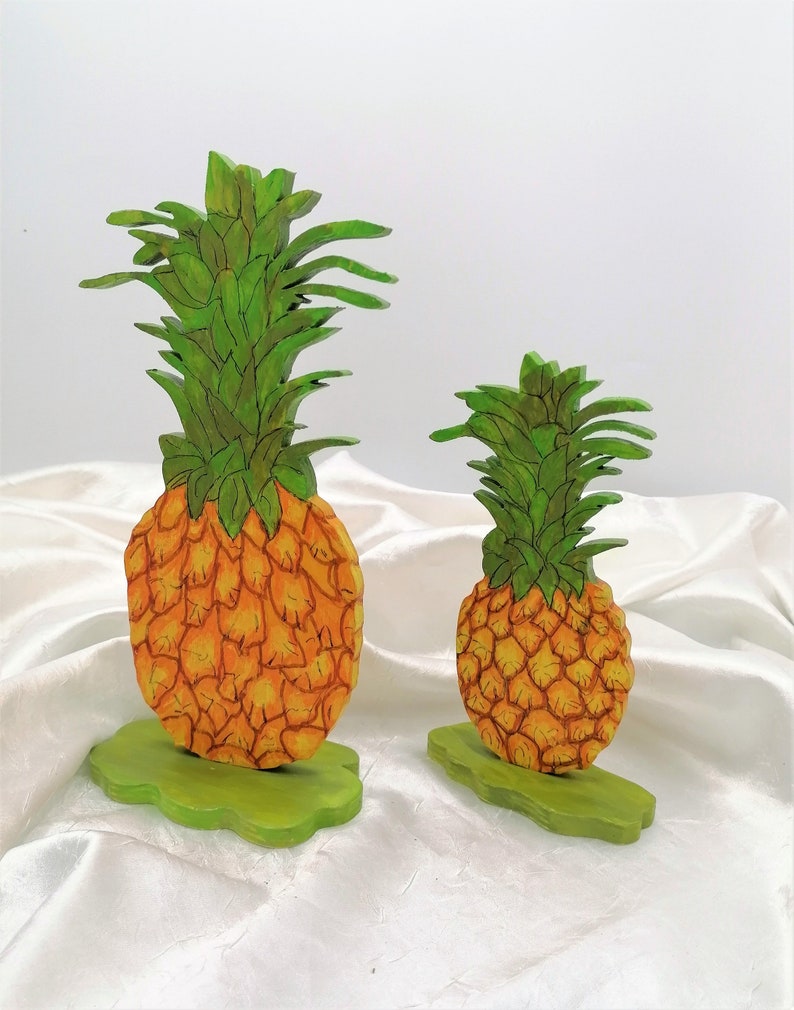 Décoration d'été en bois deux ananas H 23 ou 17 cm fait main de Bavière décoration de table d'été en bois cadeau fruit fruit image 2