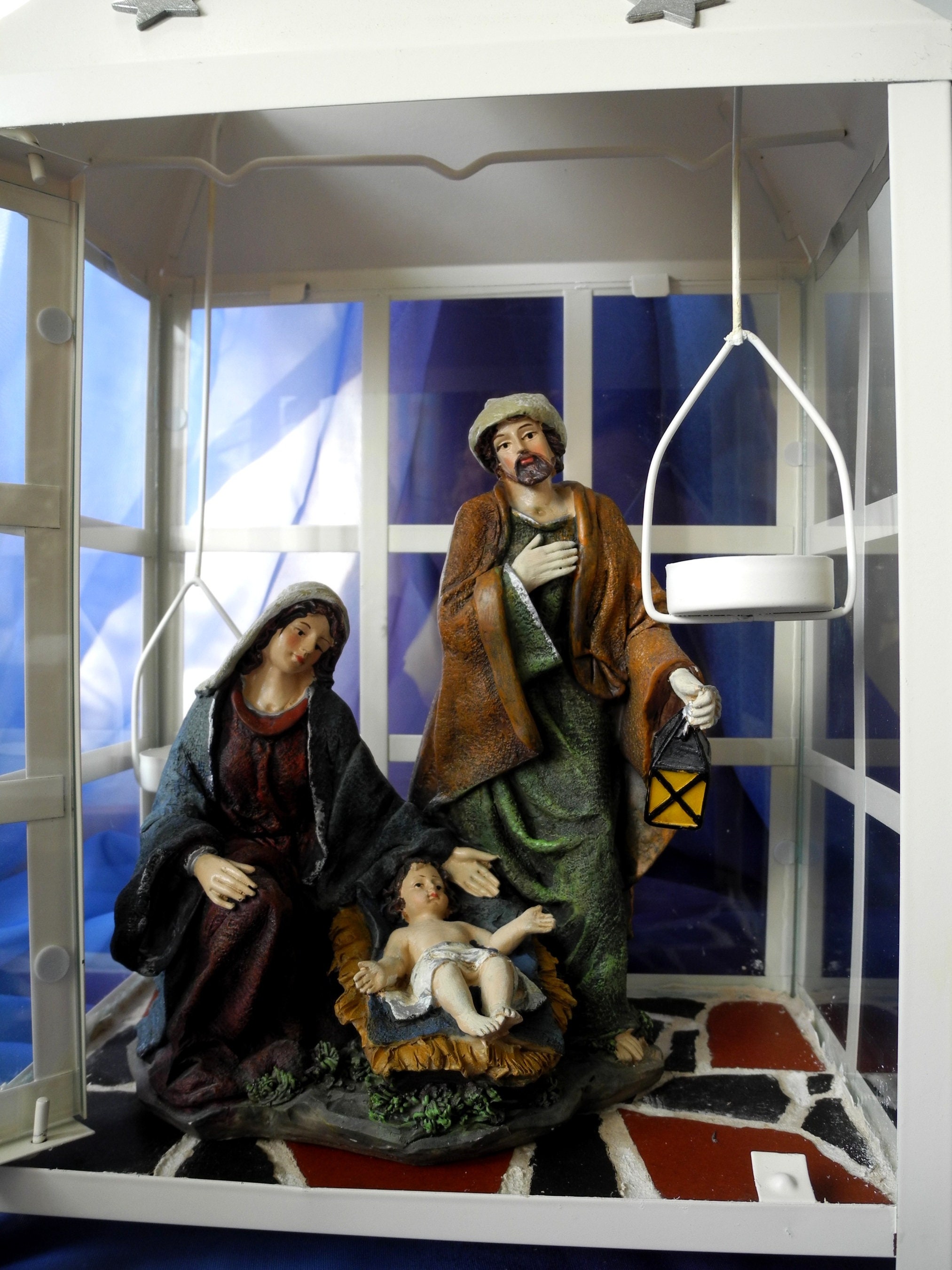 Lantern crib 9 made of metal and glass base plate 25 x 15 cm height 40