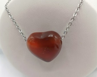 Edelsteinschmuck - Karneol - Herz  20x20 mm mit einer feinen Gliederkette Edelstahl L 45 cm Schmuck Geschenk für Sie Valentinstag Muttertag