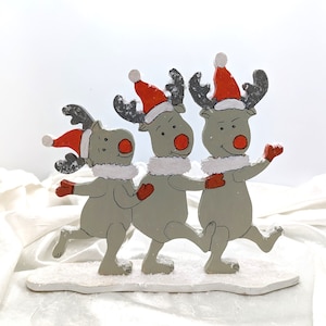 Decoración de invierno de madera - 3 renos divertidos Alt. 23 cm An. 28 cm Hecho a mano en Baviera Invierno Navidad Adviento Animales Regalos Decoración sostenible