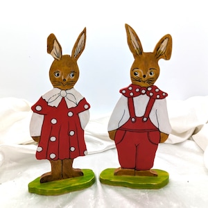 Decoración de Pascua de madera - hembra y conejo H 23 cm W 11 cm (por pieza) hecho a mano en Baviera decoración de Pascua sostenible regalos Conejitos de Pascua orientales
