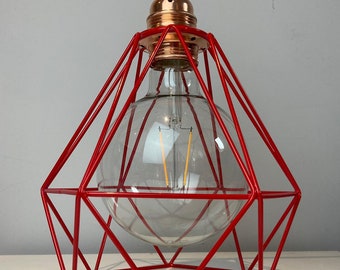 Red Cage desk lamp for E27 screw in bulb with 3 Pin UK plug flex and switch