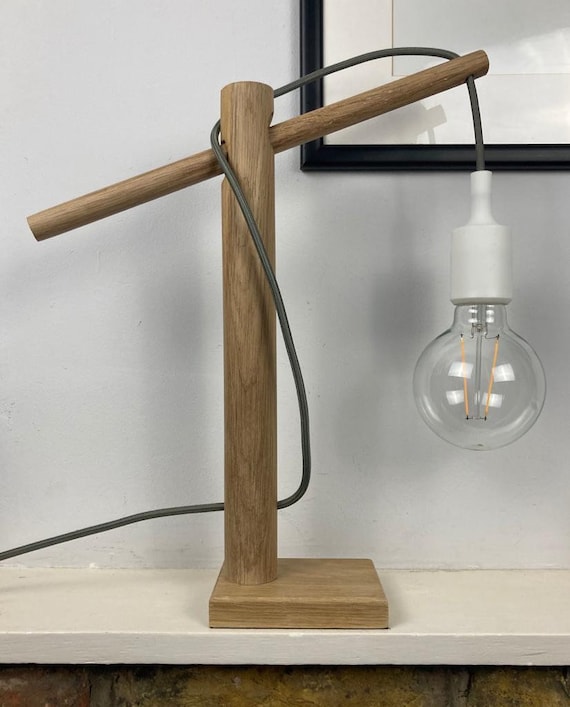 Oak Wooden Dowel Desk Lamp Table Lamp E27 Fitting Etsy UK
