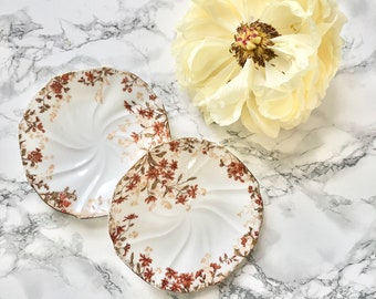 Limoges - Nice pair of small French porcelain plates with hand painted decoration of flowers in branches