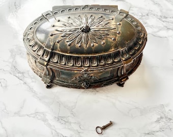 Antique french large french jewelry box romantic victorian metal chest boudoir rare silk padded precious jewel box Marie-Antoinette rococo