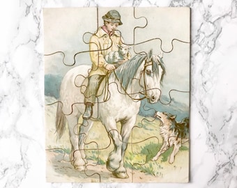 Antique Victorian puzzle / jigsaw representing a boy on horse