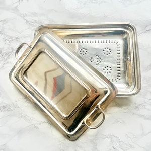Pair of large lidded vintage rectangular tureen in silver metal