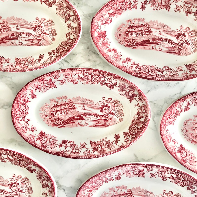 Red Transferware Set Red Transfer Ware - Etsy
