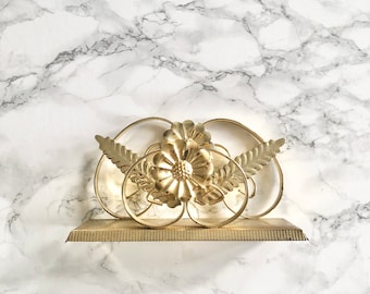 Pretty letter rack in old gilded metal with flower and leaf decoration - 1950s
