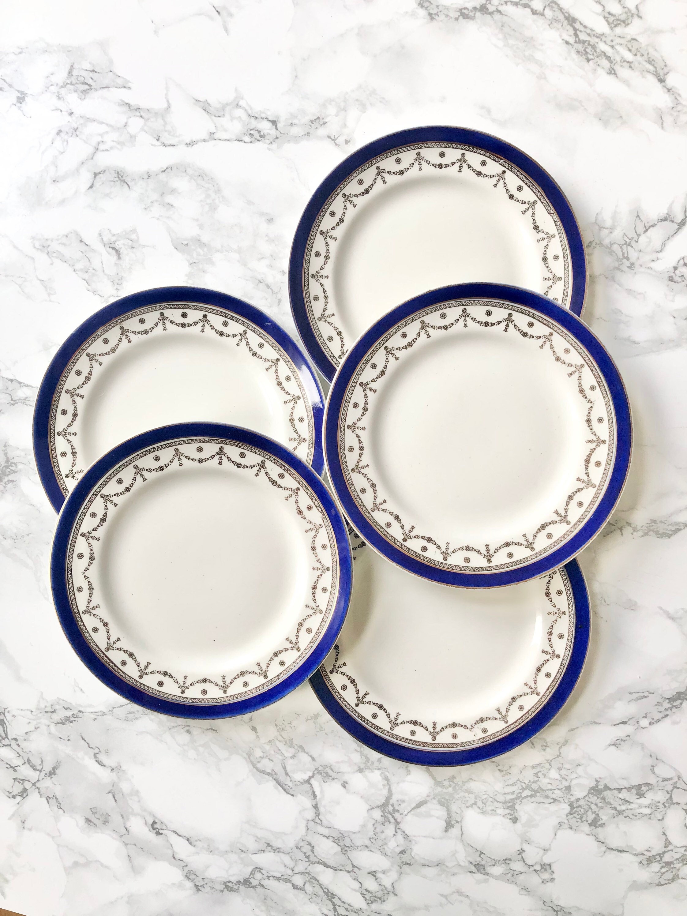 Alfred Meakin - Ensemble de 5 Petites Assiettes Anciennes en Porcelaine à Decor Guirlande et Bande B