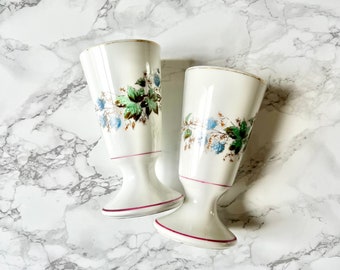 Antique French Mazagran Brûlot pair in thick white porcelain with hand painted flowers