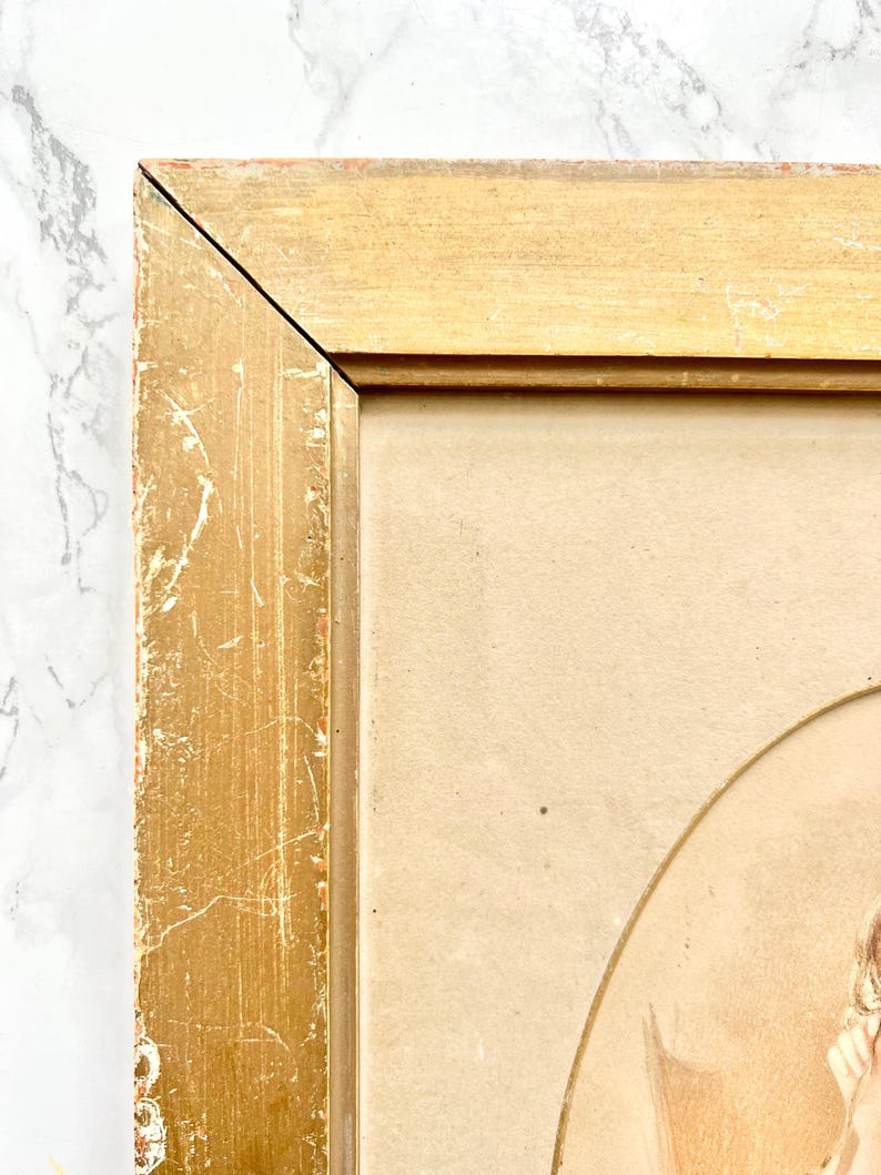 Antique Original Watercolored Pencil Drawing Showing a Victorian Woman