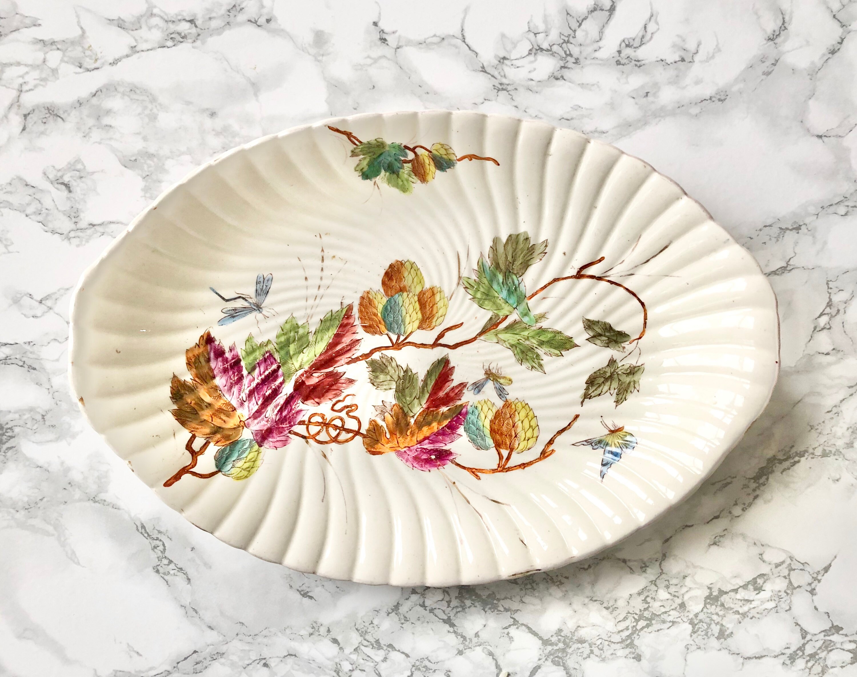 Manufacture Allemande Royal Bonn - Franz Anton Mehlem Plat de Service en Porcelaine à Décor Végétaux