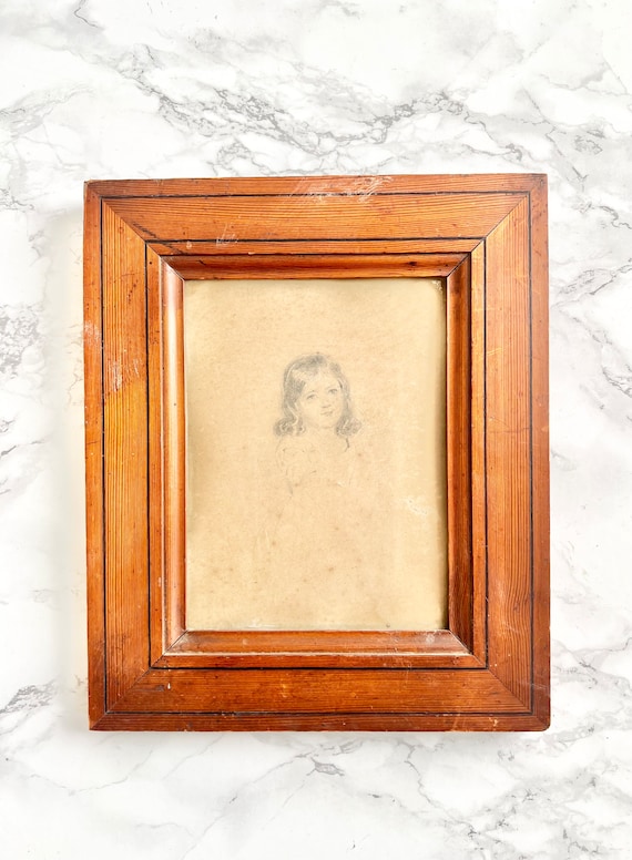 Antique French portrait little girl pencil drawing framed original victorian portrait aristocracy nobleman victorian framed French chateau