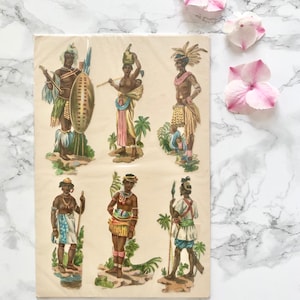 Scrapbooking - Vecchio taglio risalente all'epoca vittoriana che rappresenta gli africani in abito tradizionale
