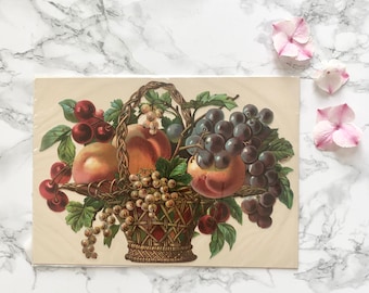 Scrapbooking - Antique decoupage dating from the Victorian era depicting a fruit basket