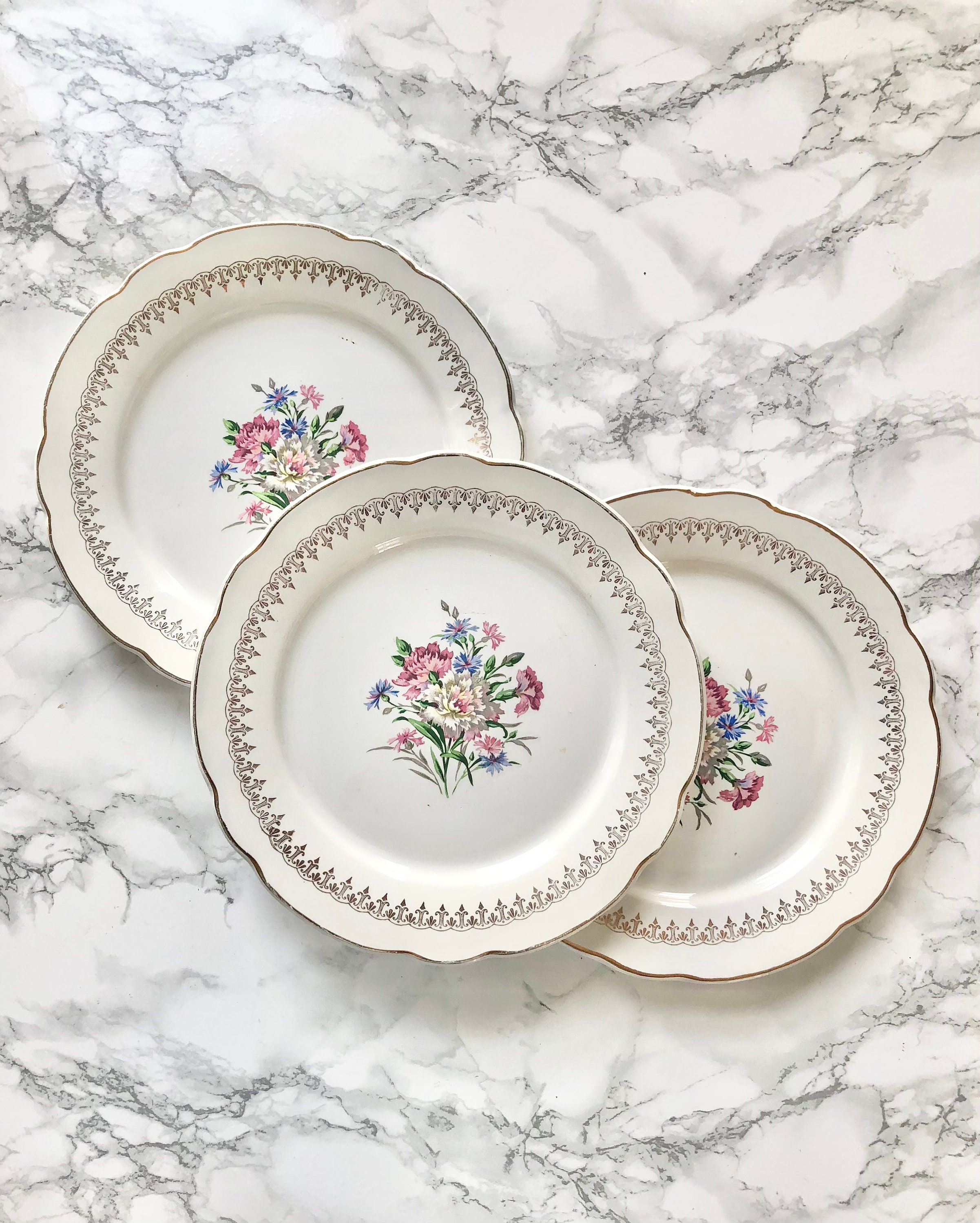 Digoin Sarreguemines - Grande Assiette Plate Ancienne en Faïence à Décor de Fleurs Modèle Lilitia