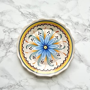 Traditional glazed French pottery plates flower decor Moustier wall decor french kitchen living room