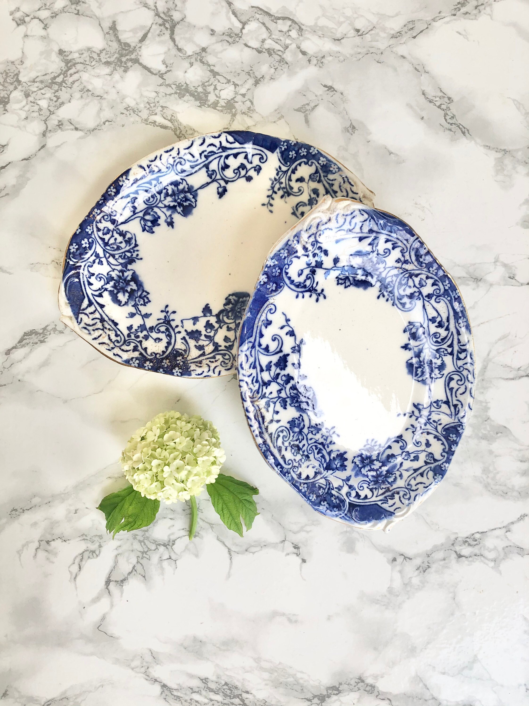 staffordshire - Ensemble de 2 Raviers en Porcelaine à Décor Imprimé Bleu Nuit Modèle Richmond