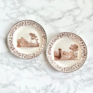 Antique French pottery plate pair - Italy vedute circa 1830 collectible French wall plates creamware clay rare plates terre de fer