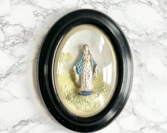 Large French antique ex-voto reliquary representing a standing Holy virgin Mary with open arms