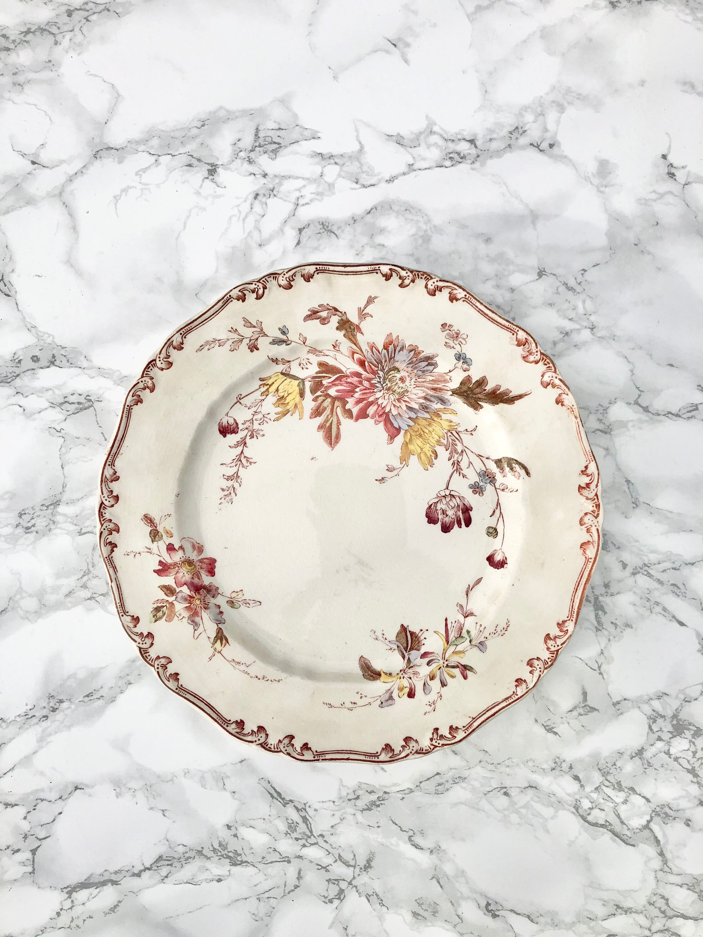 Barker & Son - Staffordshire Ancien Présentoir à Gâteau sur Pied Décor Imprimé de Fleurs en Couleurs