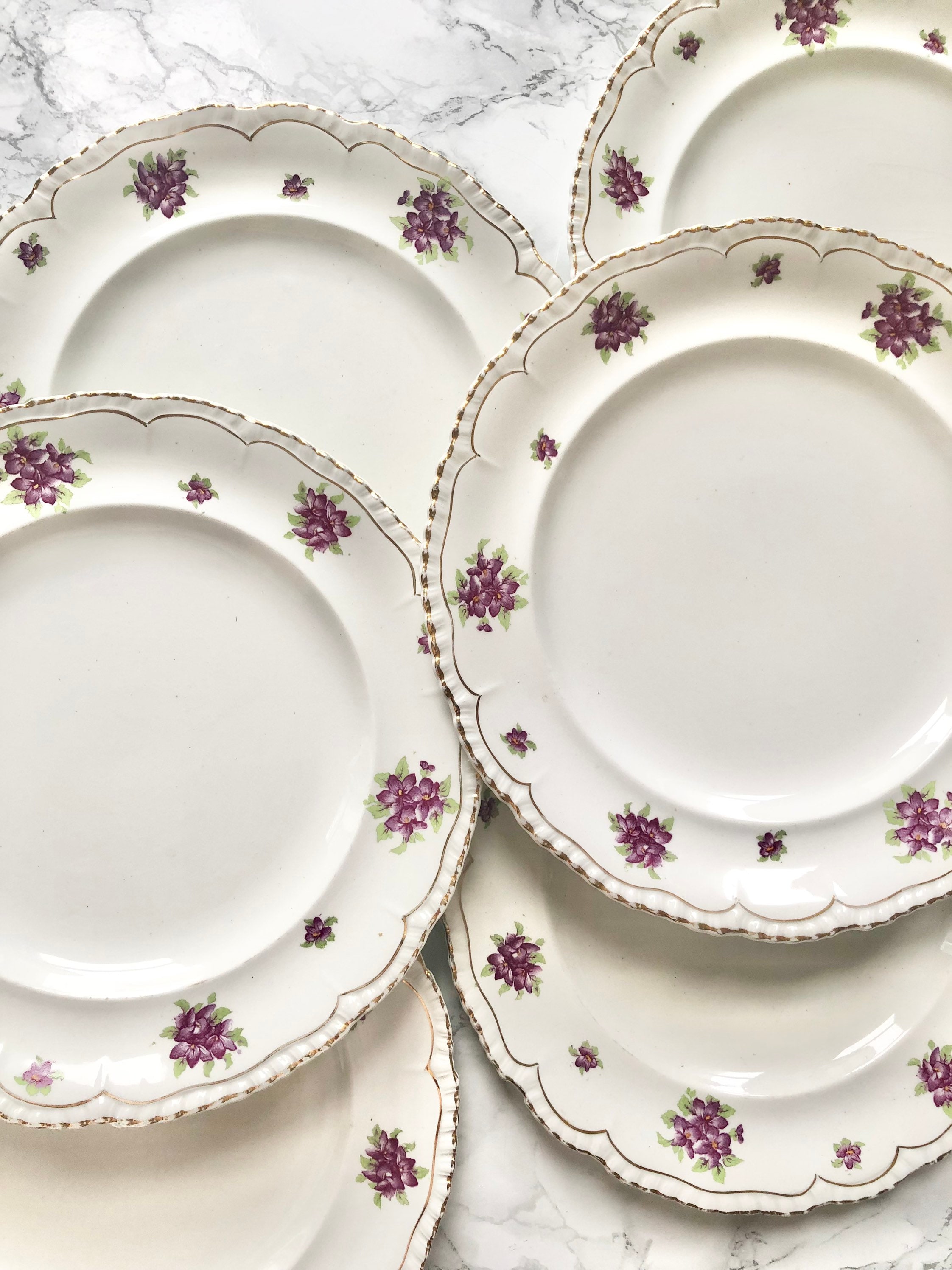 Maddock & Sons - Grandes Assiettes en Porcelaine Blanche à Décor de Violettes