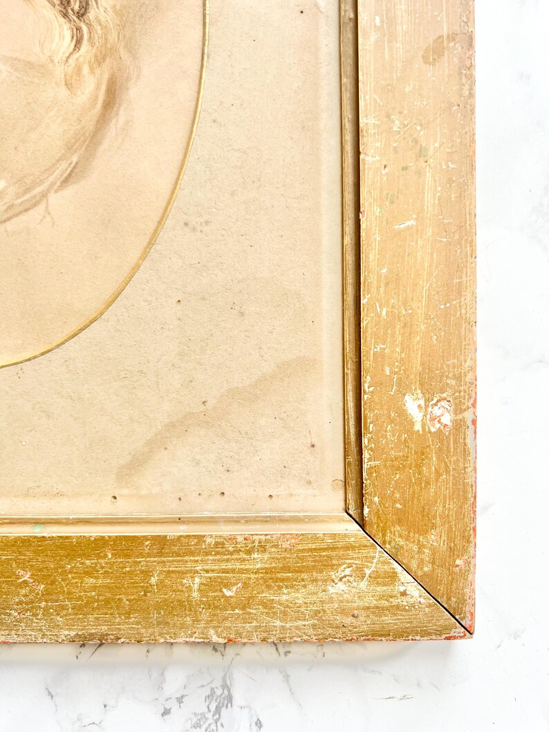 Antique Original Watercolored Pencil Drawing Showing a Victorian Woman