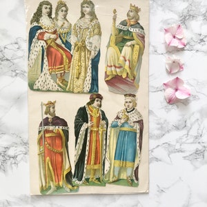 Scrapbooking - Découpage ancien datant de l'ère victorienne représentant des silhouettes de rois et reines