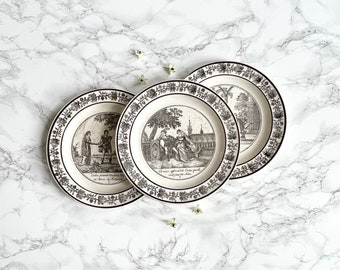 Choisy-le-Roi - 3 plates with decoration printed in black telling the story of Victor - Circa 1810