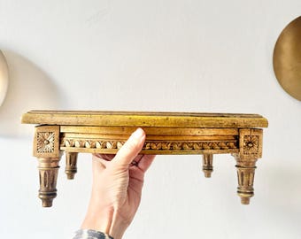 Antique French gilded gesso canning footstool Louis 16 Marie-Antoinette style good condition caved wood living-room bedroom