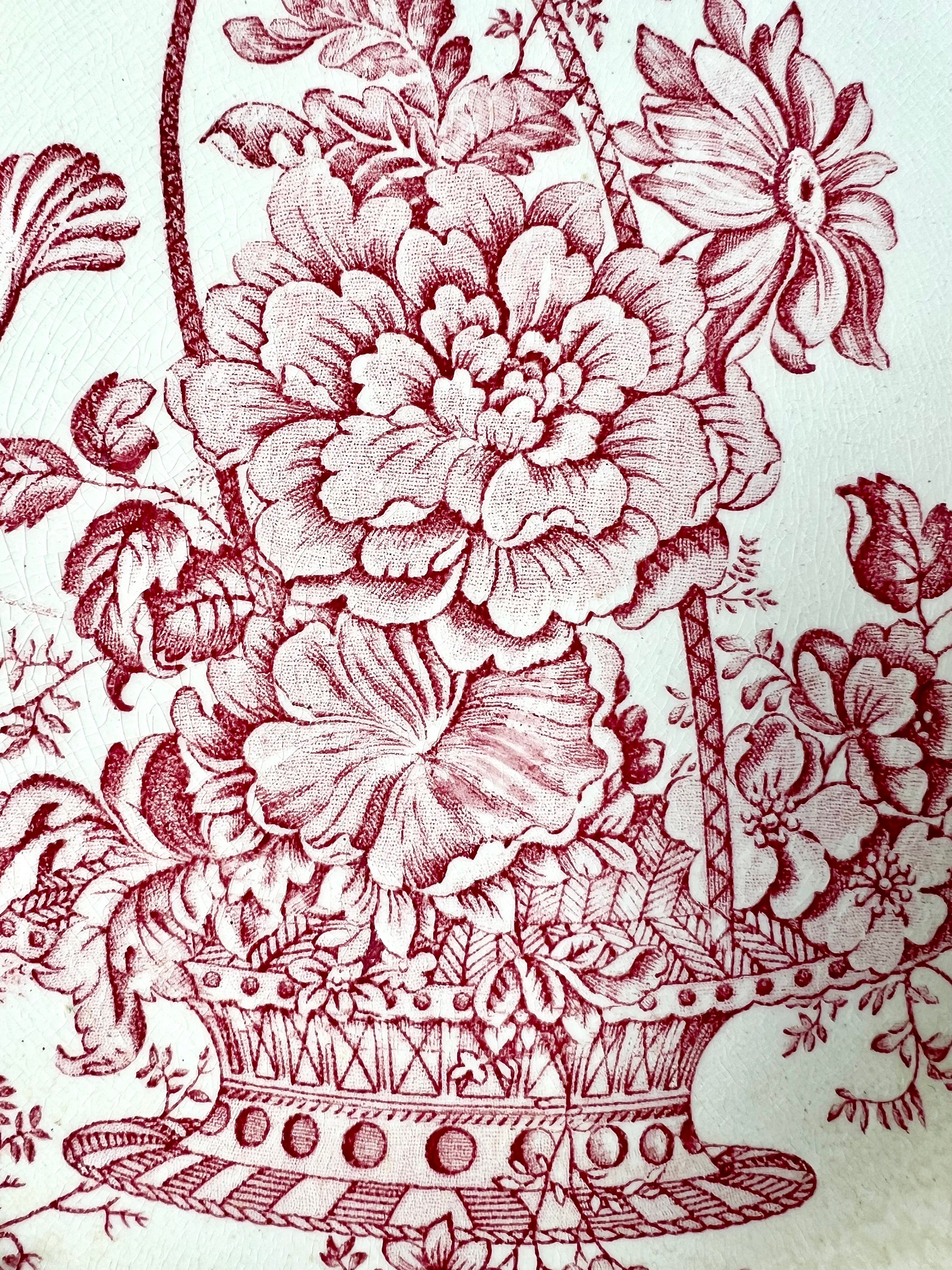 Red Transferware Set Plates Red Transferware Floral Embossed Creamware Rare Dining Set ...