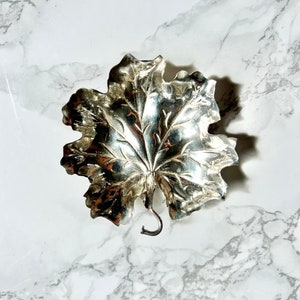 Solid silver leaf shaped trinket dish decorative gift for her organic shape nature jewelry storage display vintage ring tray