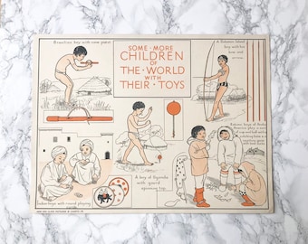 Old english school poster representing children of the world