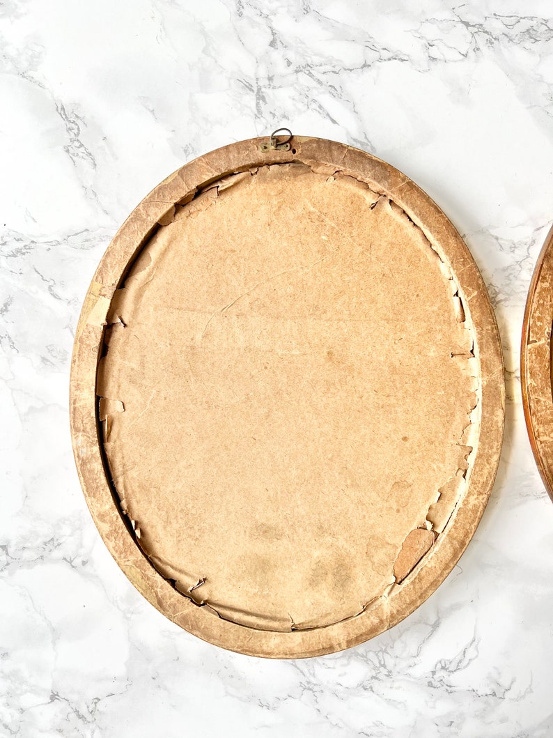 Pair of Antique Oval Prints Hand Colored in Watercolor Framed and Under