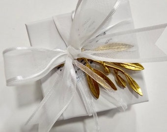 100 wedding favors,handmade bronze olive branch tied with satin ribbon on a box sugared almonds inside