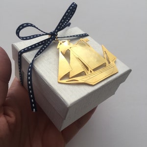 BOAT Baptism favor, 15 baptism favors,gold plated greek boat, baby boy, orthodox baptism, bomboniere,white box favor, sugared almonds inside