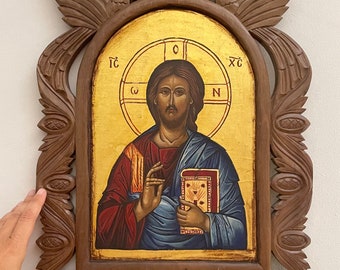 Jesus Christ Byzantine icon Greek icon hand painted icon religious icon,original icon vintage Byzantine icon religious art