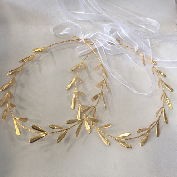 Gold Greek Godess headbands,Stefana gold plated raw bronze wedding headbands, greek wedding, gold wedding, made to order