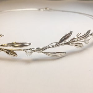 silver leaf wedding crown, One Wedding Crown.Ceremony Crown, Bridal Crown.Wedding Headband.silver plated decorated with transparent beads