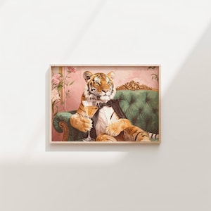 Regal Tiger Martini Print – Antropomorficzna Dżungla Dżentelmen Sztuka
