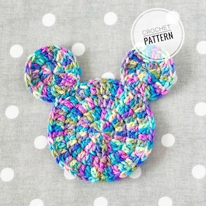 Crochet Mickey Drink Coaster Pattern, easy crochet pattern, crochet mug rug