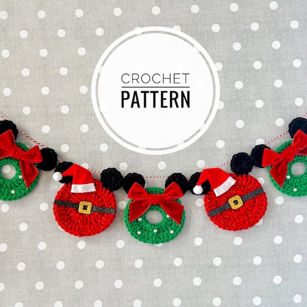 Christmas Crochet Pattern, Crochet Minnie and Mickey Wreath Garland Pattern