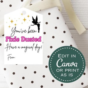 Pixie Dusted Pink Tinkerbell Gift Tag Printable, gift for cruise, print at home gift tags