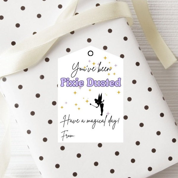 Pixie Dusted Purple Tinkerbell Printable Gift Tag, gift tag for cruise, print at home gift tag