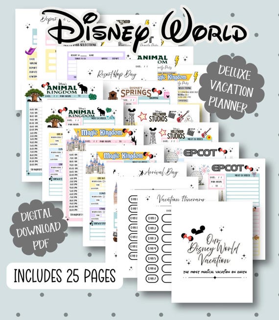 Disney World Vacation Planner Vacation Planning Sheet Digital Download Sheet Theme Park Adventure Guide Magic Kingdom Travel Planner