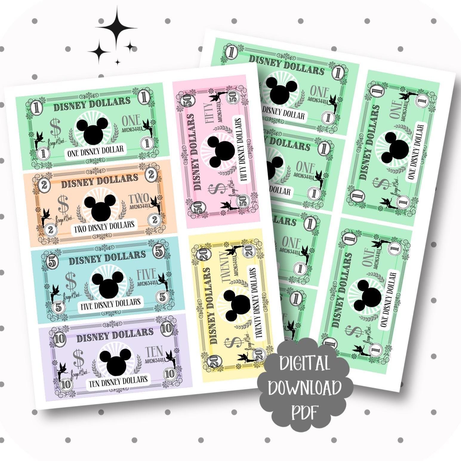 Disney Dollar Printable Play Money for Kids Party Activity for 