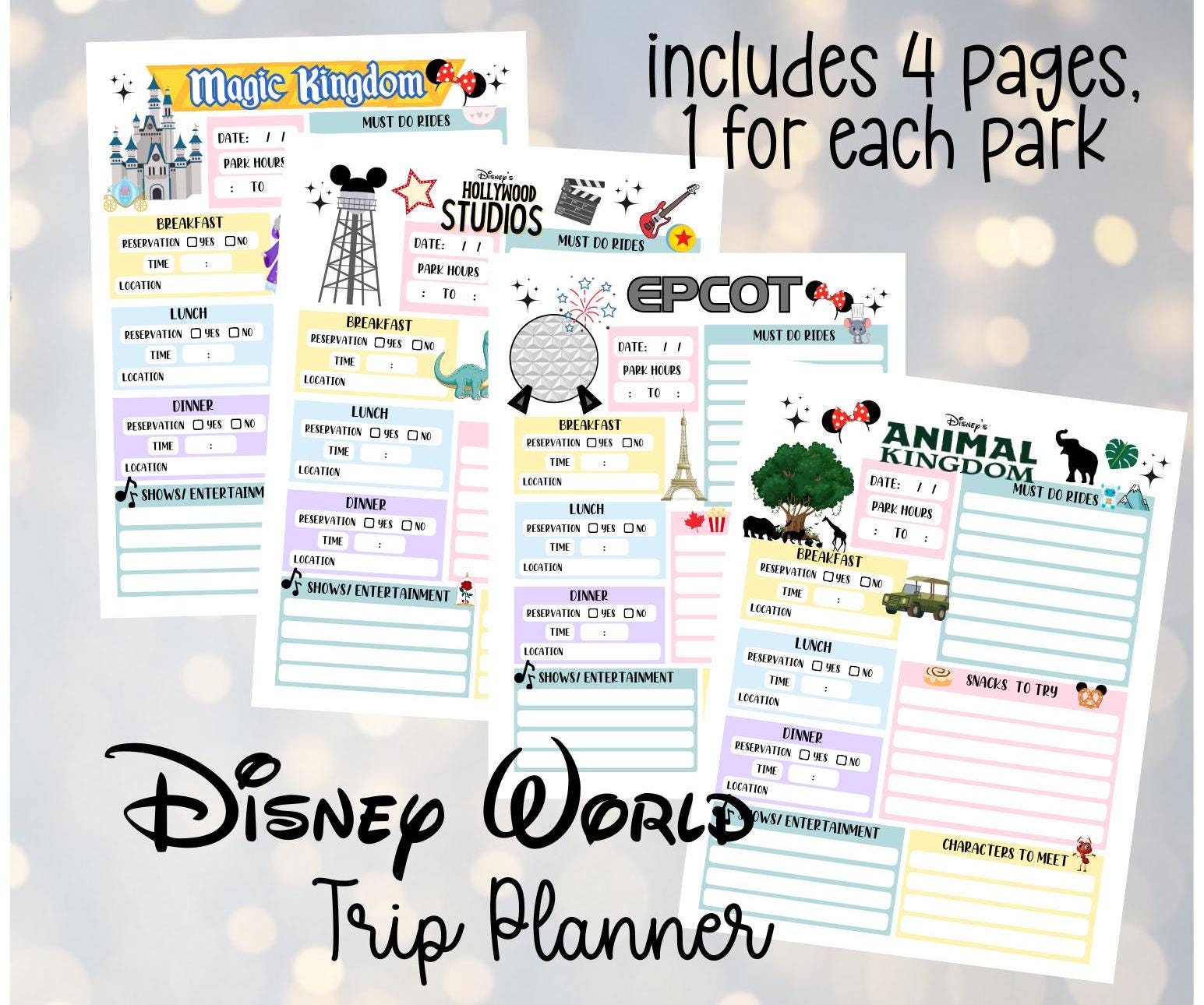 Disney World Printable Planner, family Disney trip planner, Disney vacation guide